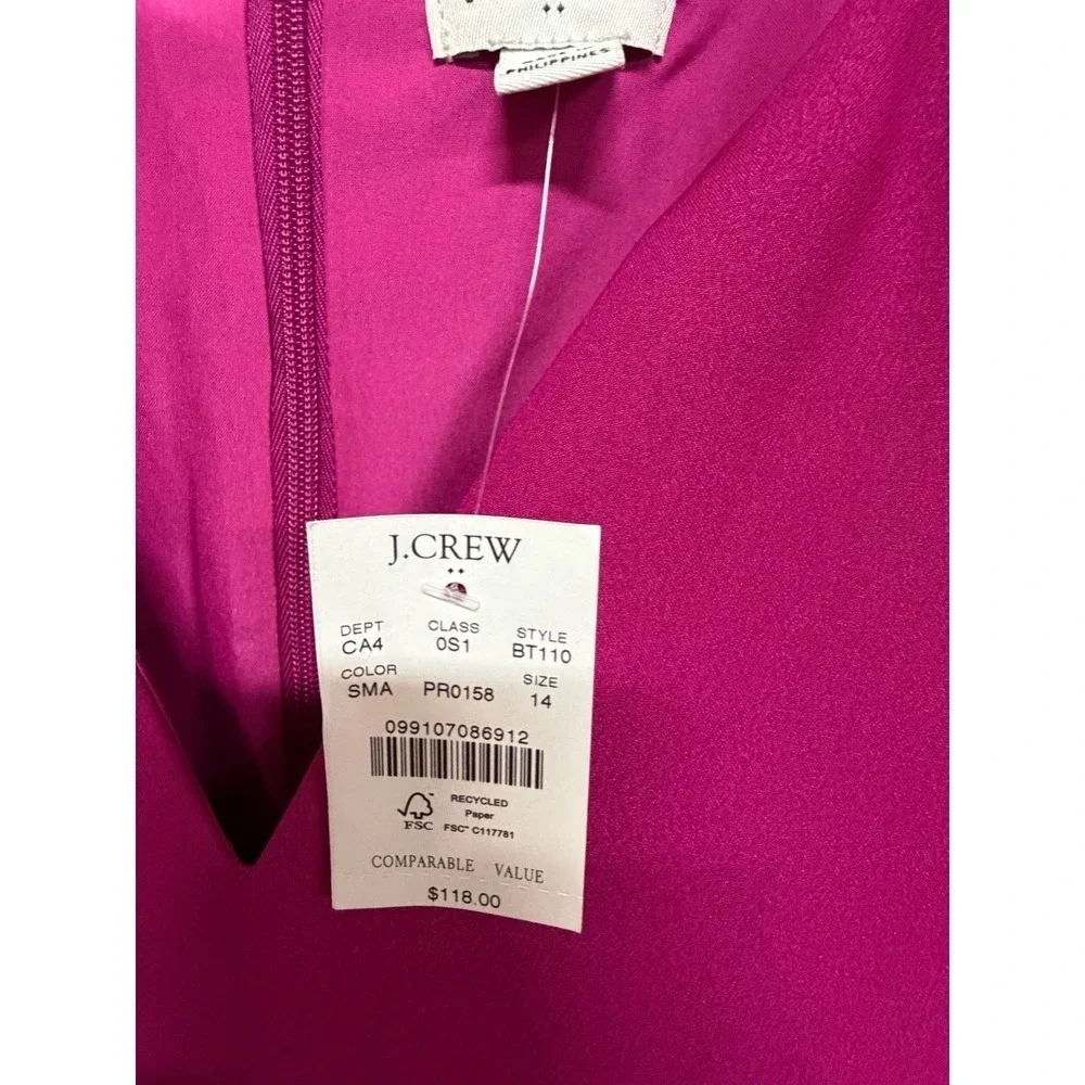 J. Crew Fuchsia Pink Slit Neck Sleeveless Mini Dress NWT Size 14 Business Casual